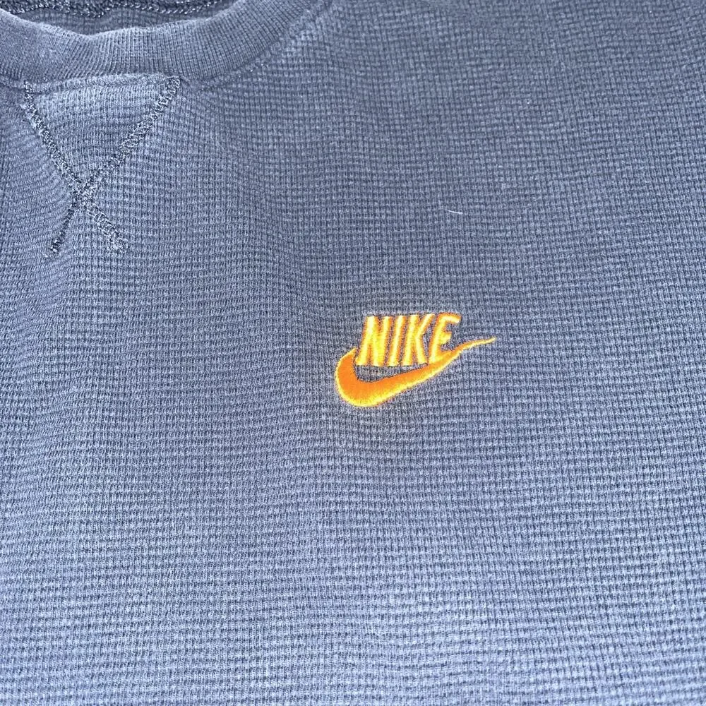 Vintage Y2K Nike Long Sleeve Waffle Knit Blue/Gray Thermal Shirt Mens XXL - Picture 2 of 5